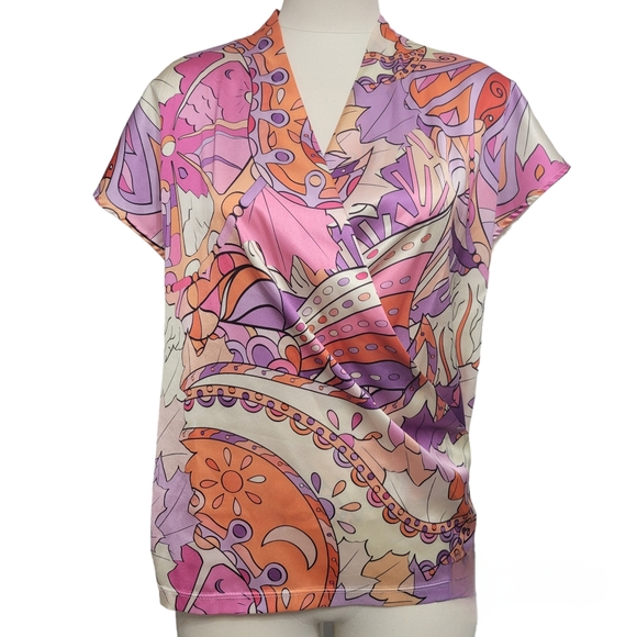 Lalipop Design Drape Satin Double Breasted Abstract Blouse Size S - Picture 5 of 10